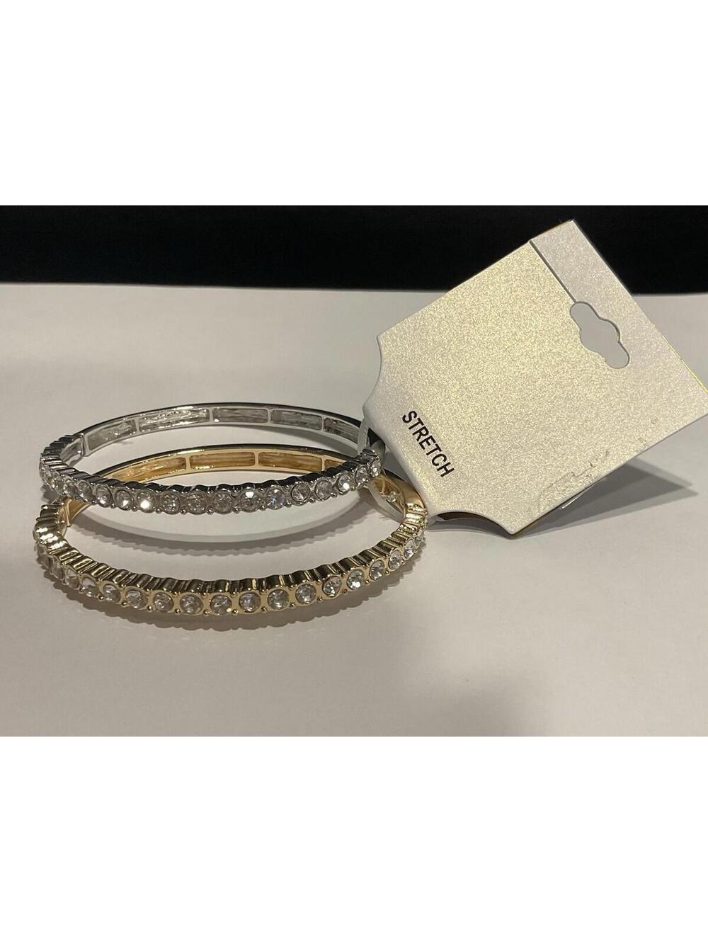 Kohl’s Silver  Tone & Gold Tone Rhinestone Stretch Bracelets 2 Pack #1048